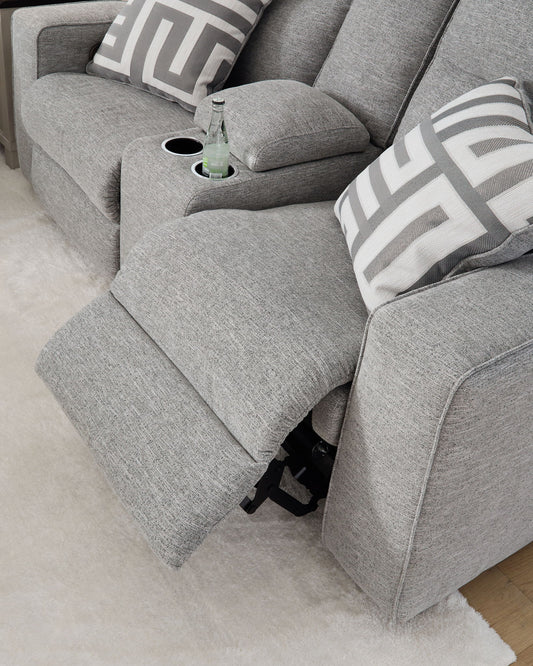 Biscoe - Power Reclining Loveseat With Console /Adj Headrest - Pewter
