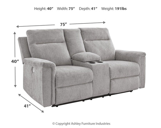 Barnsana - Dbl Power Reclining Loveseat with Console - Ash
