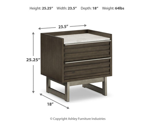 Arkenton - Two Drawer Night Stand - Grayish Brown / White