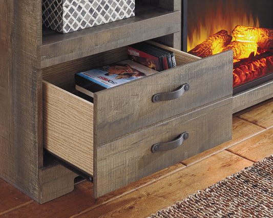 Trinell - 63" TV Stand With Glass/Stone Fireplace Insert - Brown