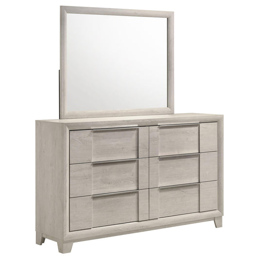 Farre 6-drawer Dresser with Mirror Washed Grey