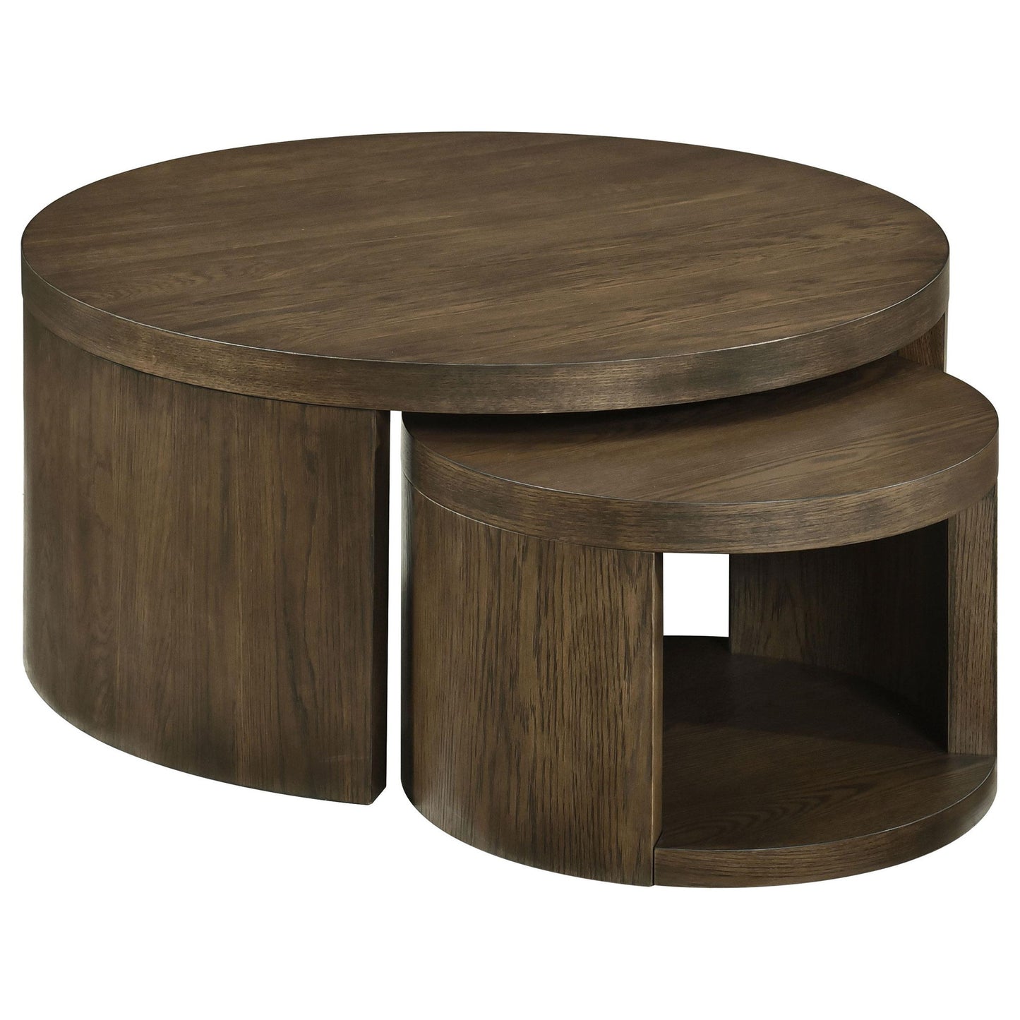 Sweeney 2-piece Round Wood Occasional Nesting Table Set Dark Walnut