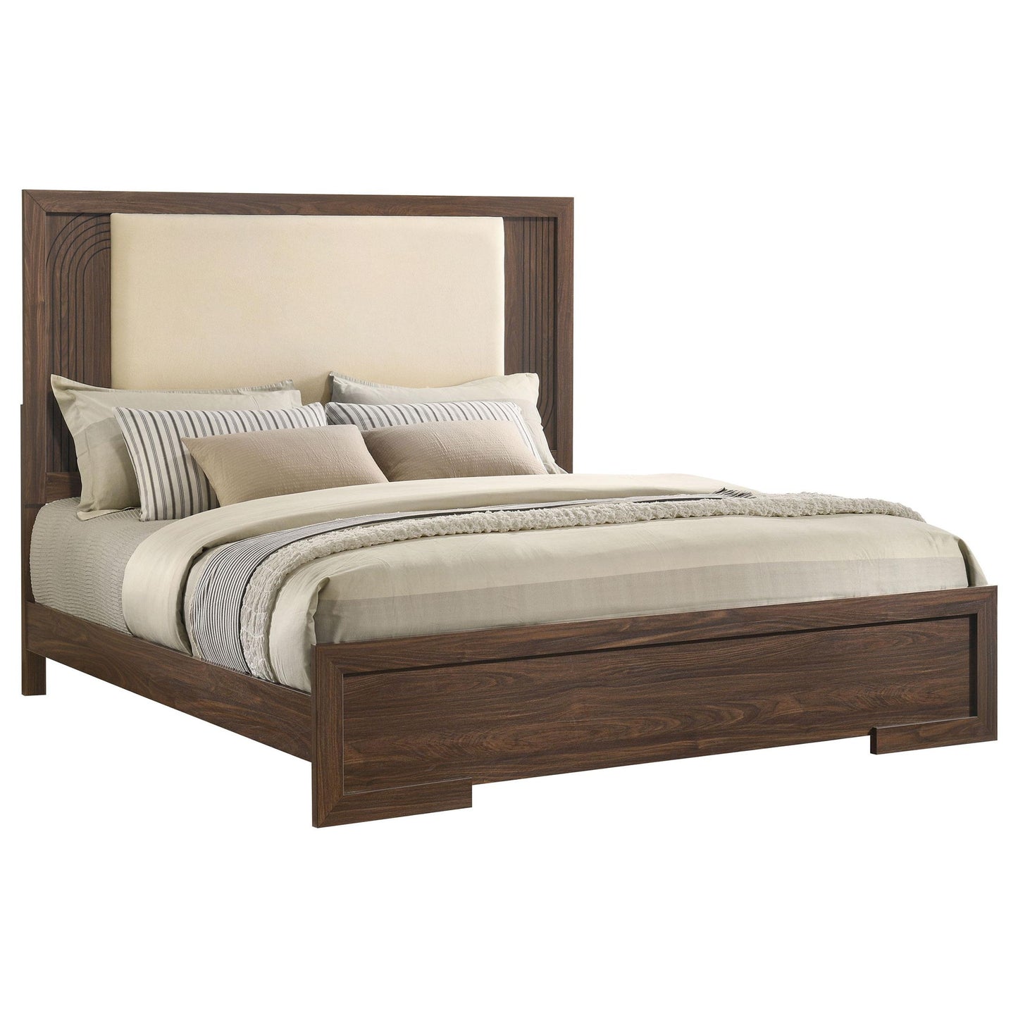 Etienne Eastern King Velvet Upholstered Panel Bed Walnut