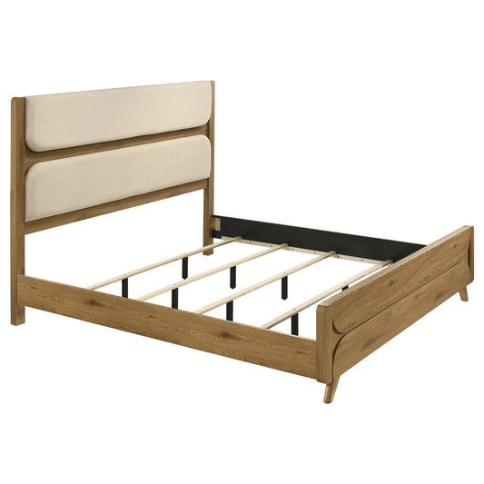 Bennett 78-inch Eastern King Upholstered Panel Bed Cream and Light Oak