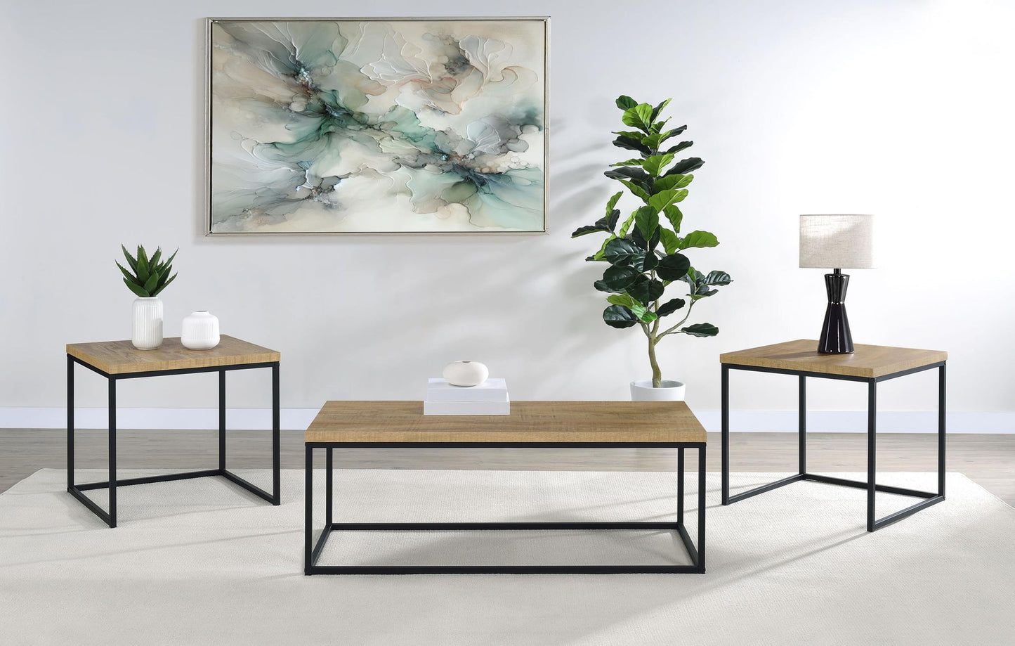 Straden 3-piece Engineered Wood Coffee Table Set Mango and Black