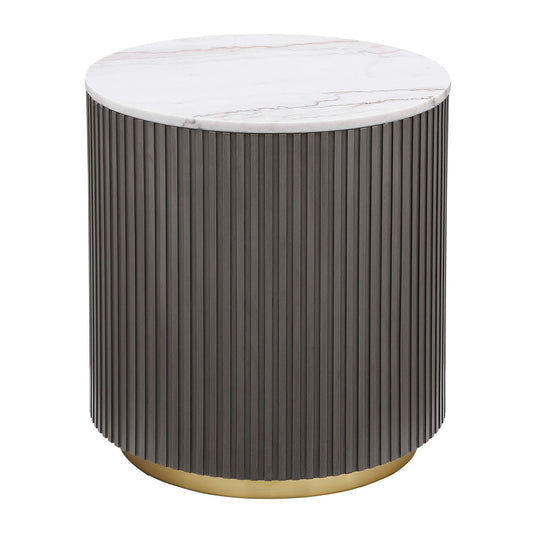 Jason Round White Marble Top Side End Table Charcoal