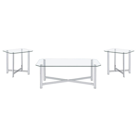 Cronin 3-piece Tempered Glass Top Coffee Table Set Chrome