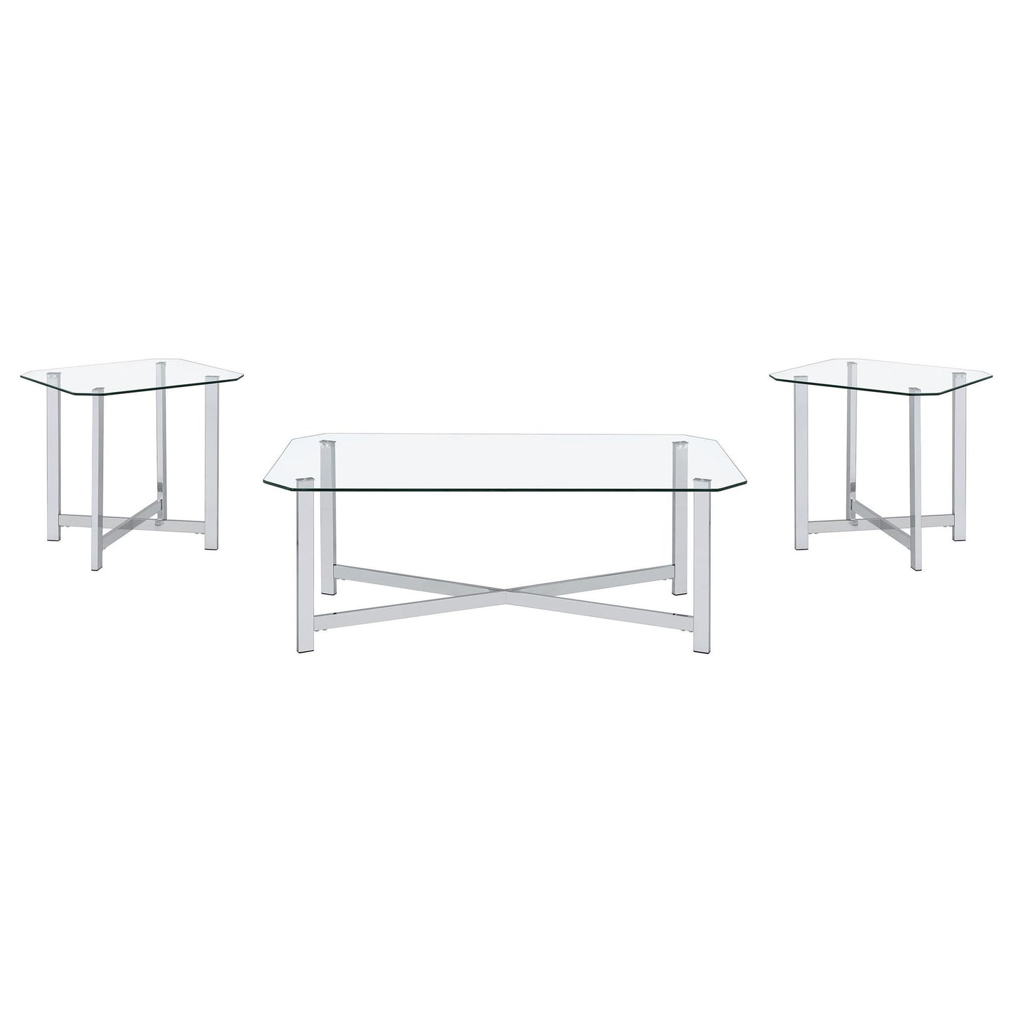 Cronin 3-piece Tempered Glass Top Coffee Table Set Chrome