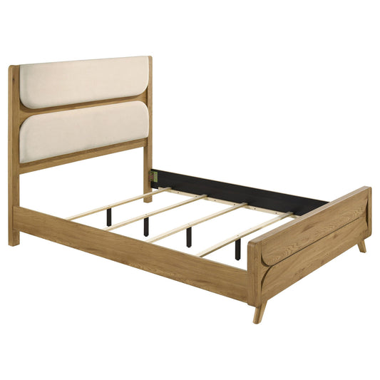 Bennett 63-inch Queen Upholstered Panel Bed Cream and Light Oak