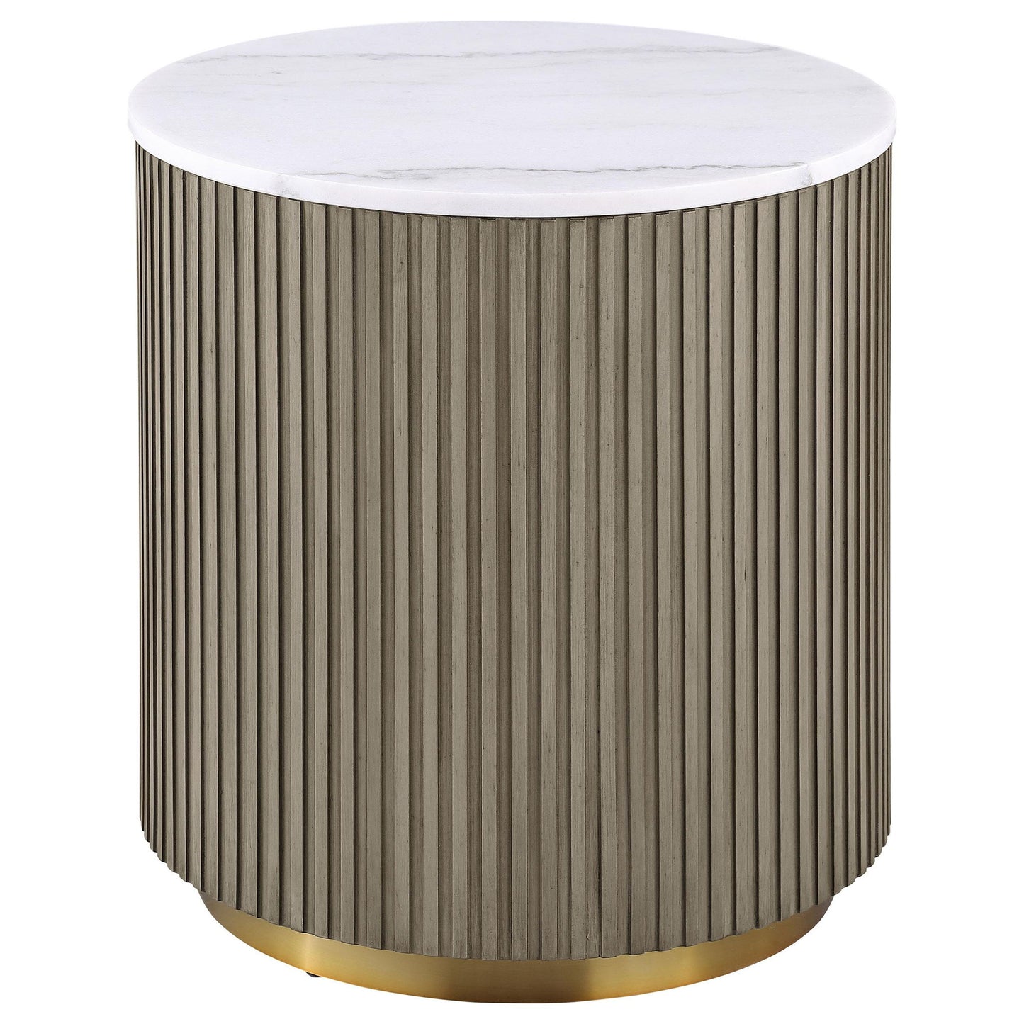 Jason Round White Marble Top Side End Table Greige