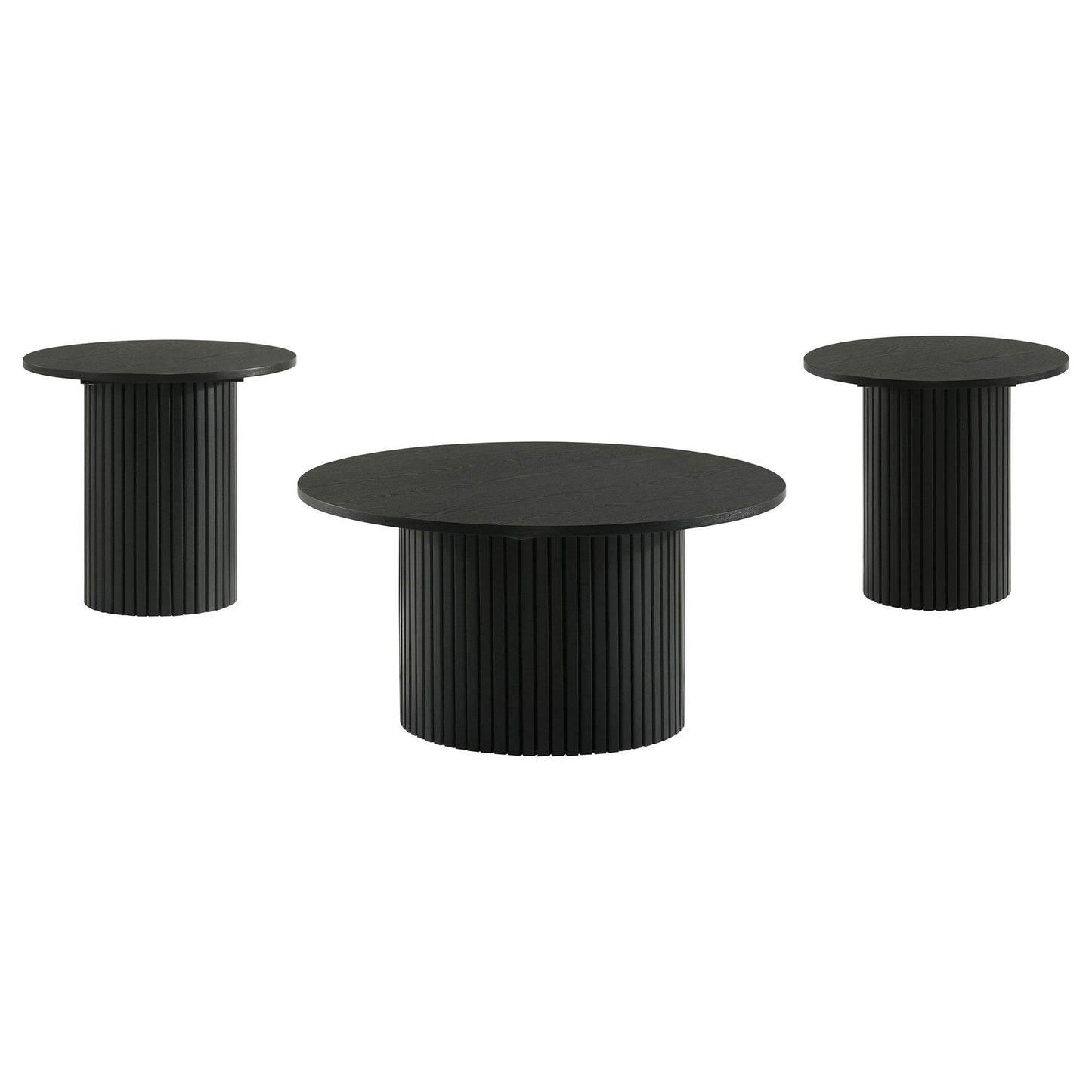 Hamlyn 3-piece Round Fluted Coffee and End Table Set Black