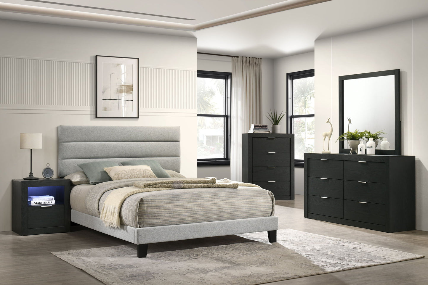 Asher - Nightstand With LED Light - Smoke