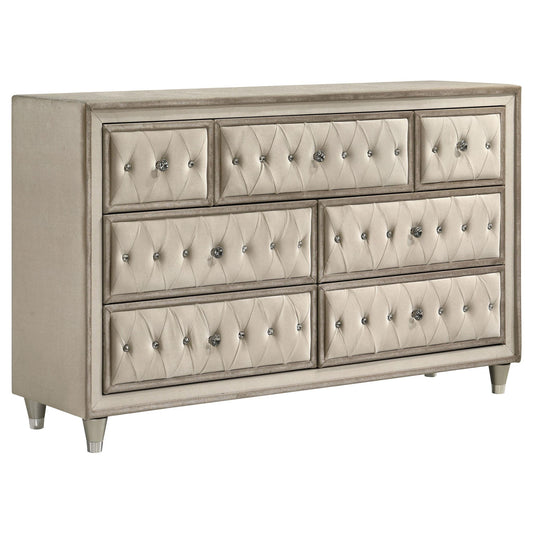 Antonella 7-drawer Upholstered Dresser Ivory and Camel