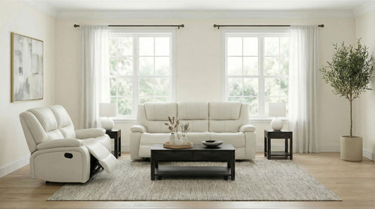 Camila 2-piece Upholstered Reclining Sofa Set White