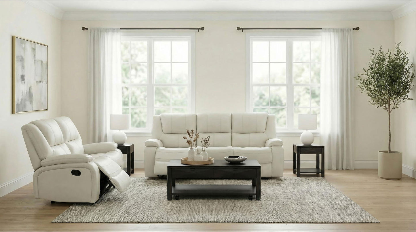 Camila 2-piece Upholstered Reclining Sofa Set White