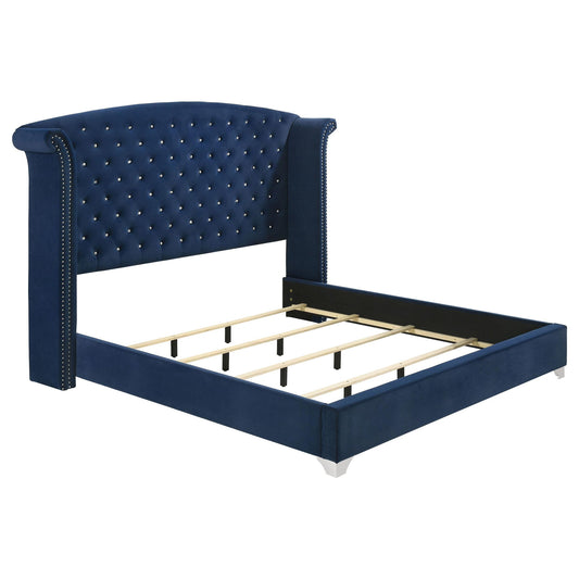 Melody Upholstered Eastern King Wingback Bed Pacific Blue