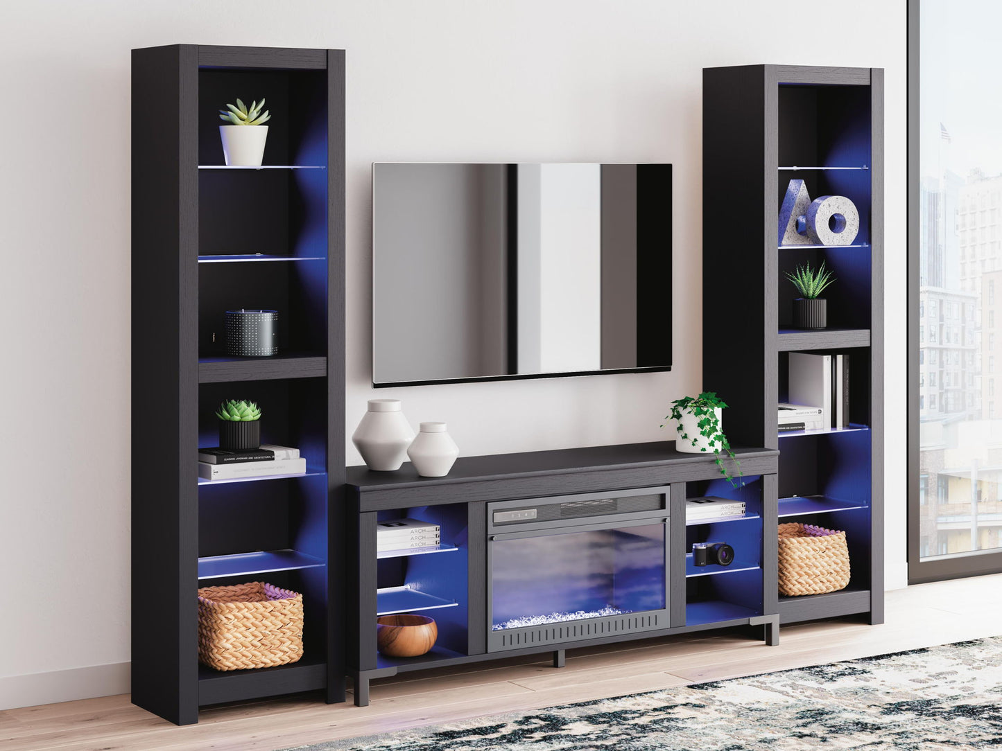 Cayberry - 3-Piece Entertainment Center With Electric Fireplace - Black