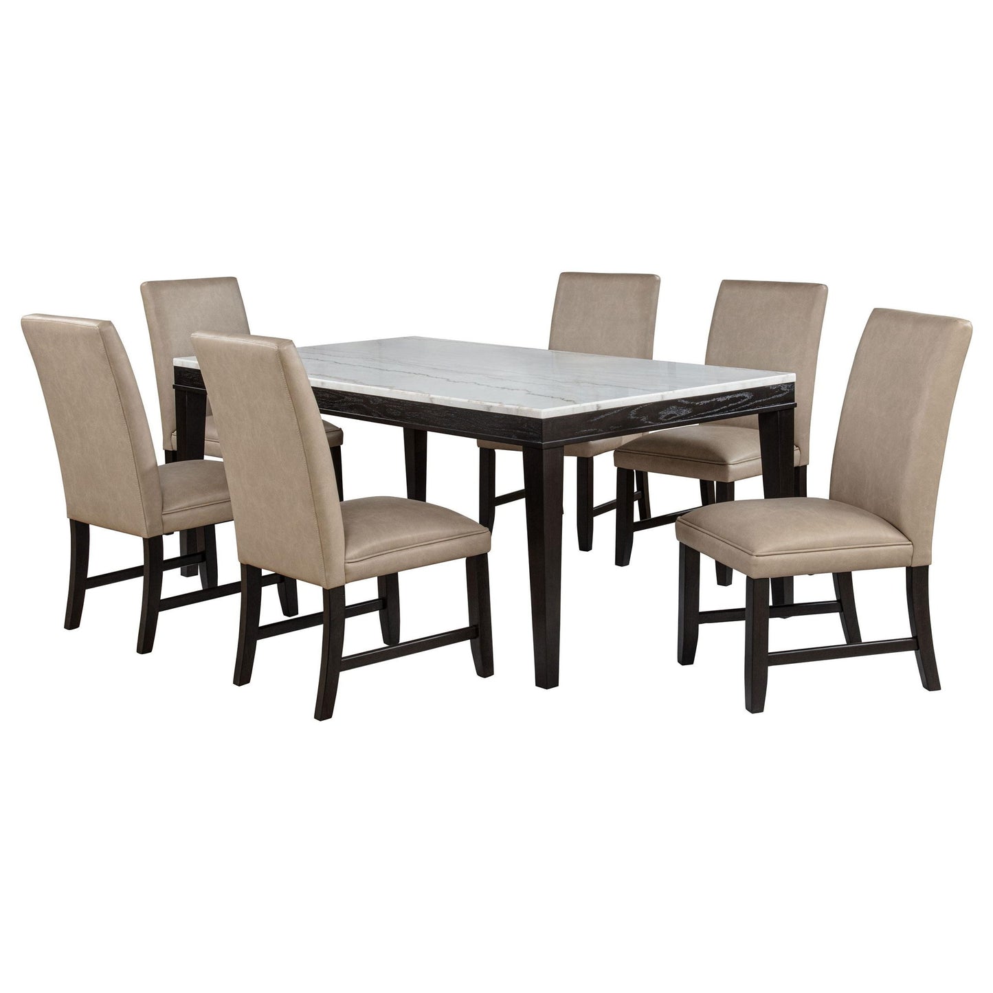 Averill 7-piece White Marble Top Dining Set Tan and Coffee Bean