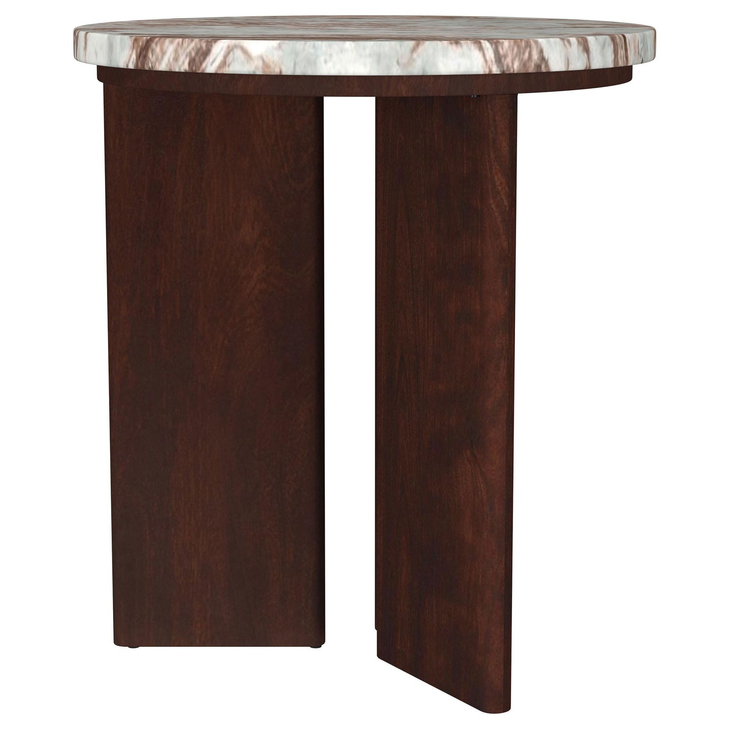 Jenna Round Marble Top Mango Wood Side End Table Brown