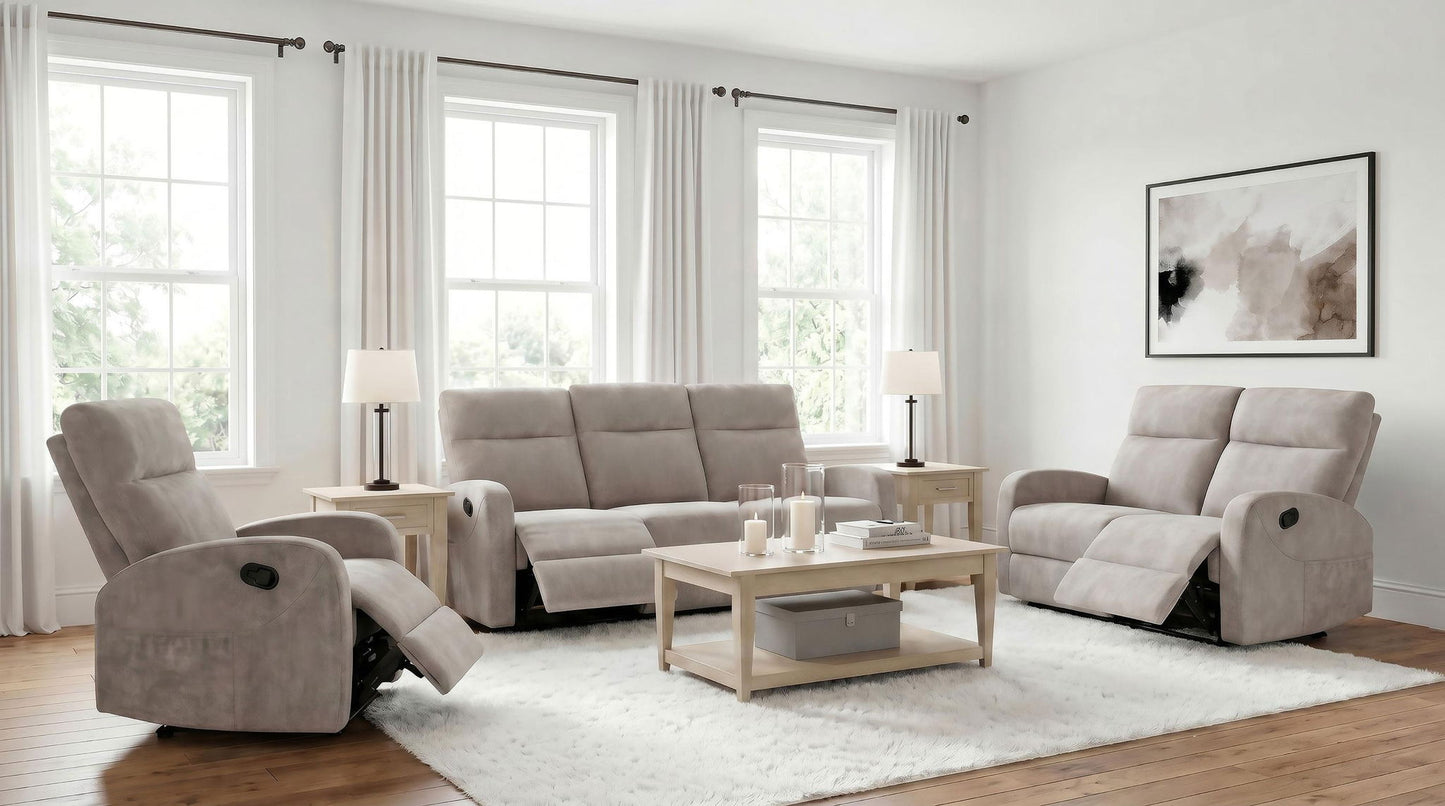 Hamilton 3-piece Chenille Manual Reclining Sofa Set Sand