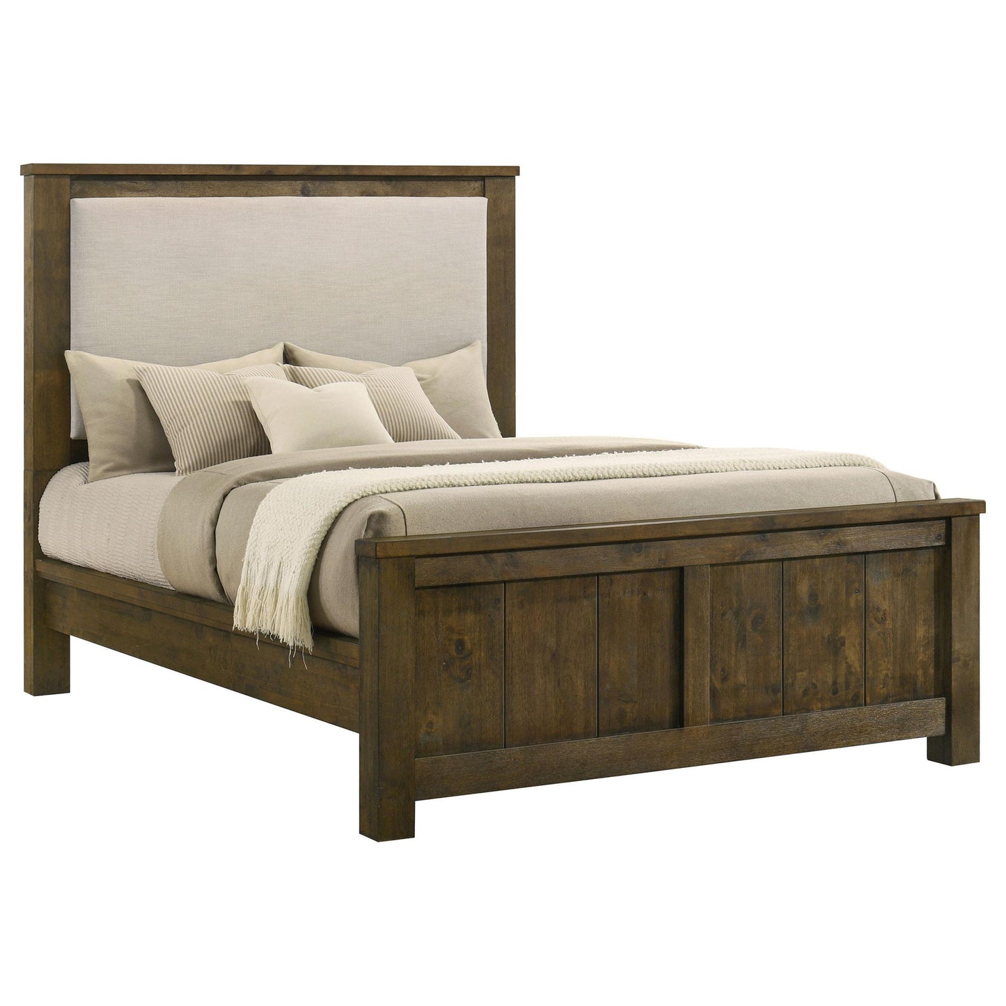 Doherty Queen Linen Upholstered Panel Bed Rustic Brown