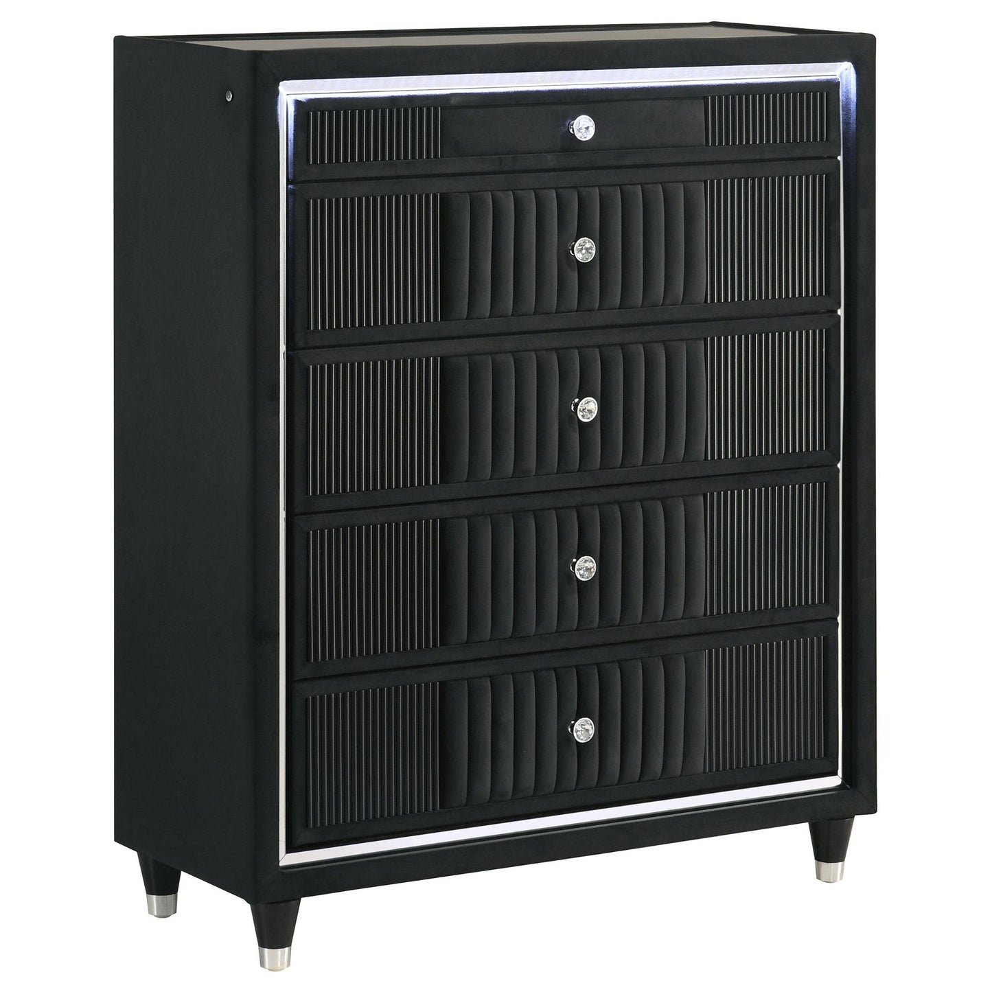 Ravenne 5-drawer Velvet Upholstered LED Chest of Drawers Black