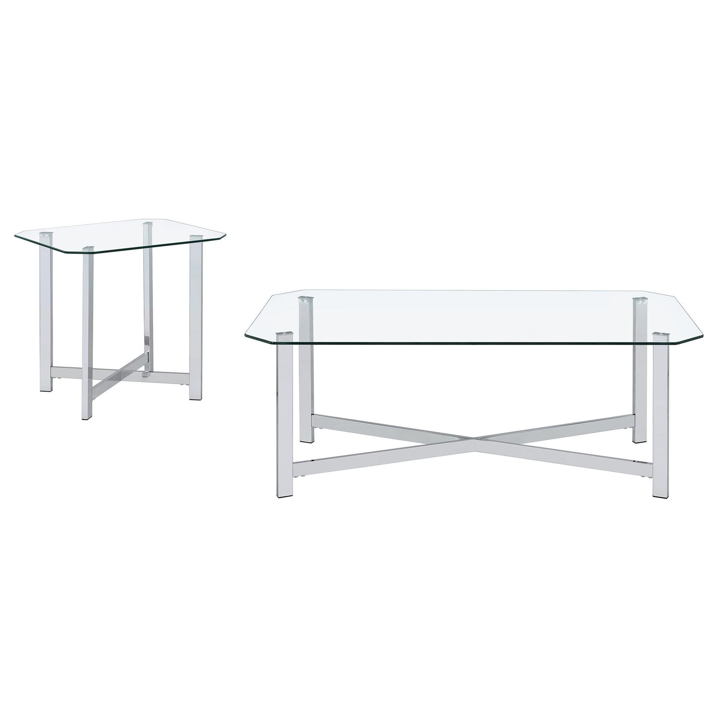 Cronin 2-piece Tempered Glass Top Coffee Table Set Chrome