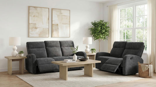 Hamilton 2-piece Chenille Manual Reclining Sofa Set Charcoal Grey