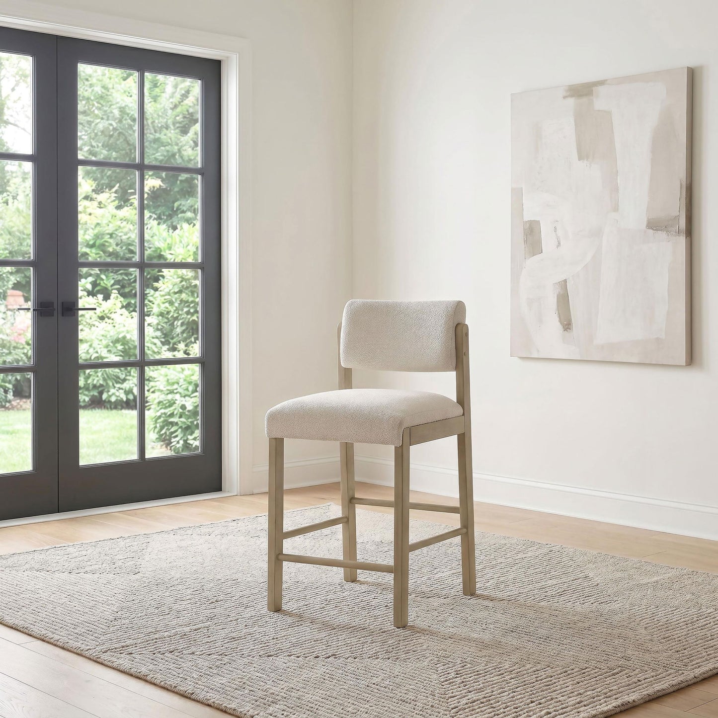 Kehoe Upholstered Counter Height Chair Cream and Natural Oak (Set of 2)