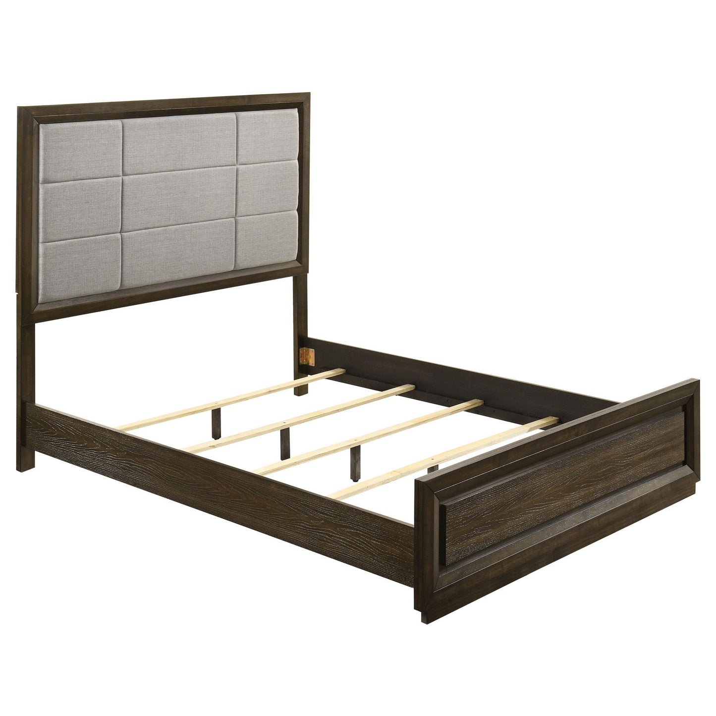 Atlas 64-inch Queen Upholstered Panel Bed Grey and Dark Oak