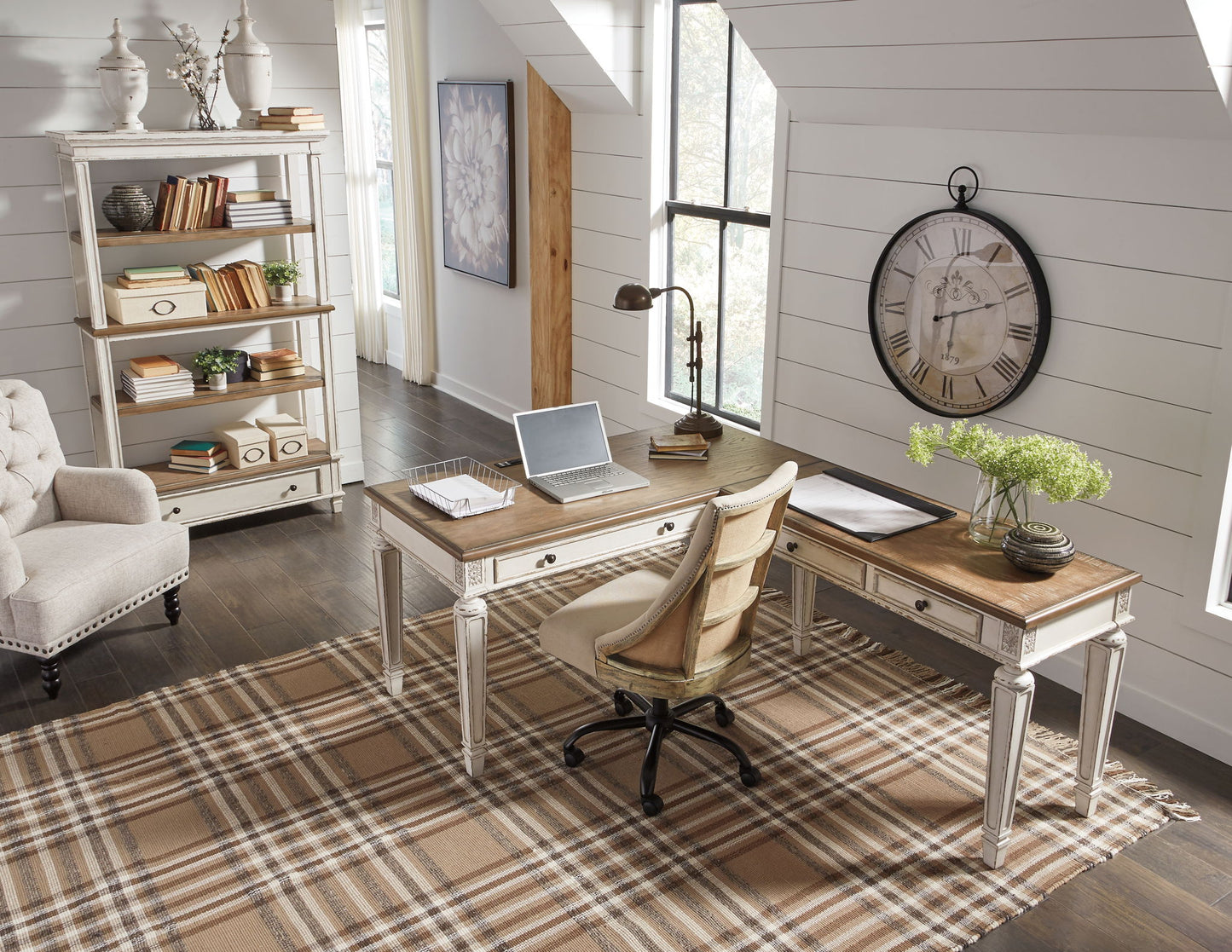 Realyn - Home Office L Shaped Desk - White / Brown