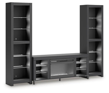 Cayberry - 3-Piece Entertainment Center With Electric Fireplace - Black
