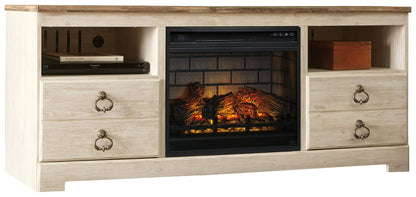 Willowton - 2 Pc. - 64" TV Stand With Faux Firebrick Fireplace Insert - Whitewash