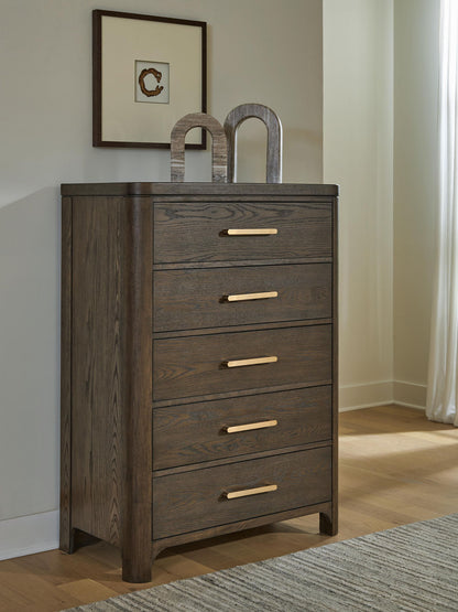 Radkin - Five Drawer Chest - Burnished Brown