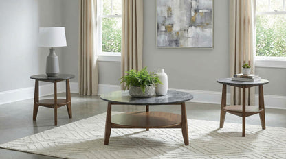Bradley 3-Piece Round SmartTop Coffee Table Set Smokey Grey and Brown