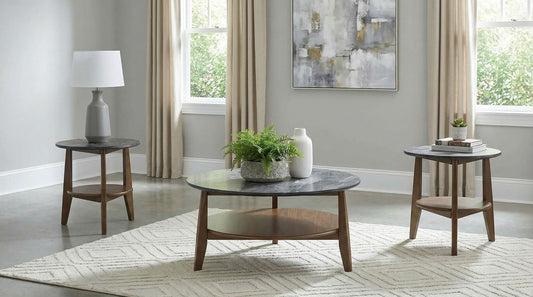Bradley 3-Piece Round SmartTop Coffee Table Set Smokey Grey and Brown