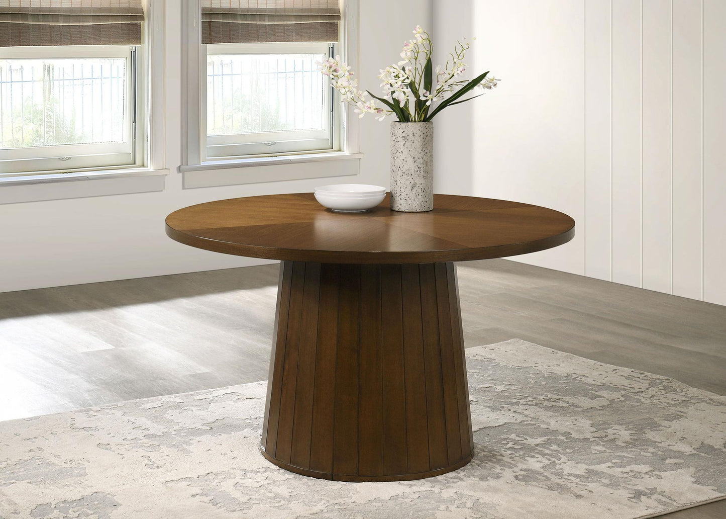 Galindo 52-inch Round Walnut Veneer Dining Table Walnut