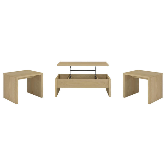 Canoga 3-piece Lift Top Cocktail Coffee Table Set Light Oak