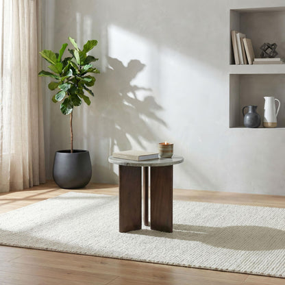 Jenna Round Marble Top Mango Wood Side End Table Brown