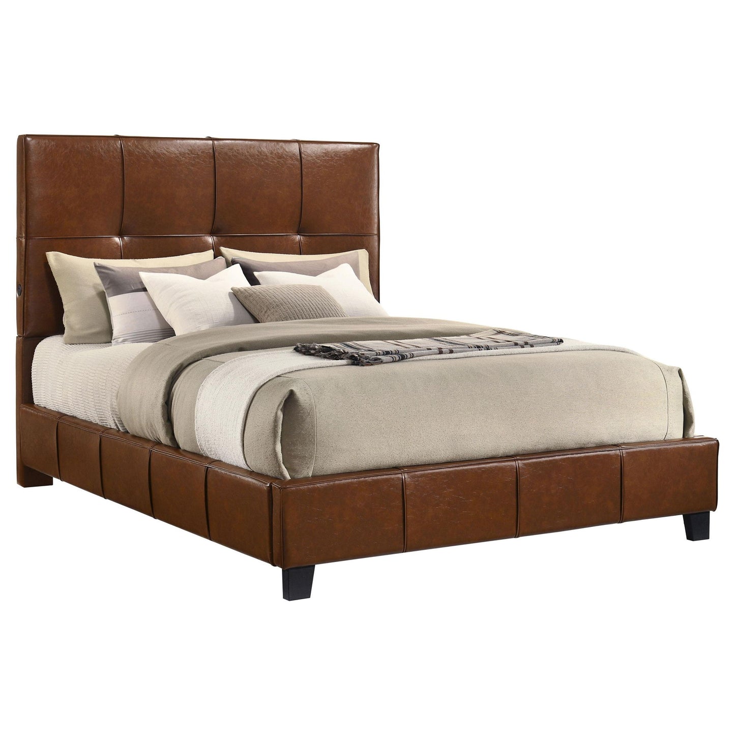 Farrell Queen Leatherette Upholstered Panel Bed Brown