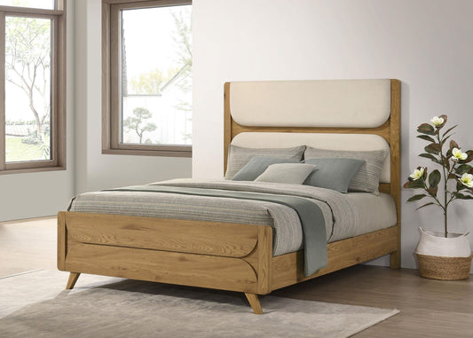 Bennett 63-inch Queen Upholstered Panel Bed Cream and Light Oak