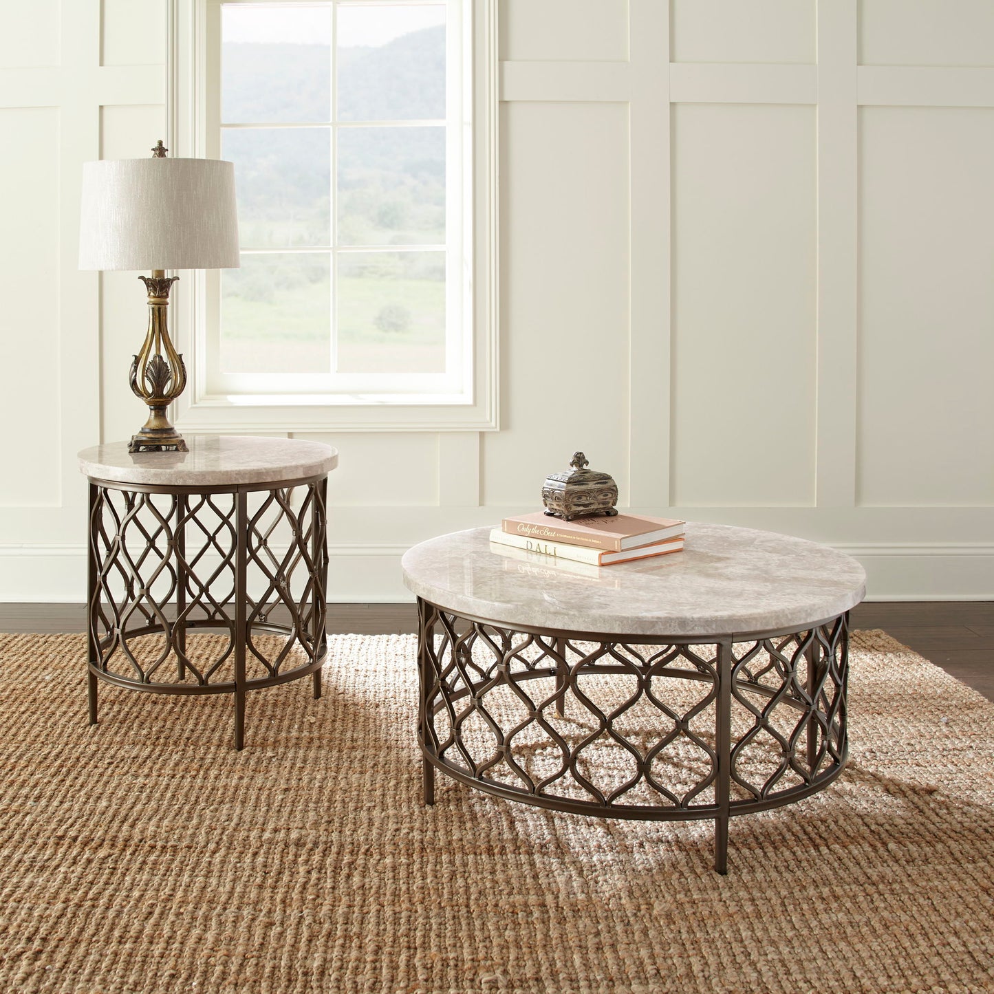 Roland - 2 Piece Stone Top Round Occasional Set - White / Black