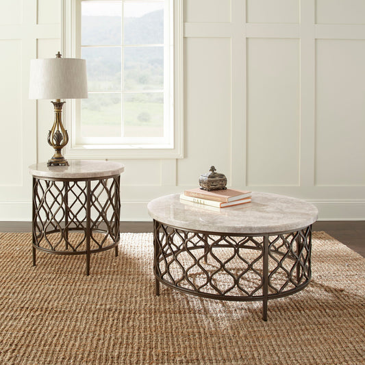 Roland - 2 Piece Stone Top Round Occasional Set - White / Black