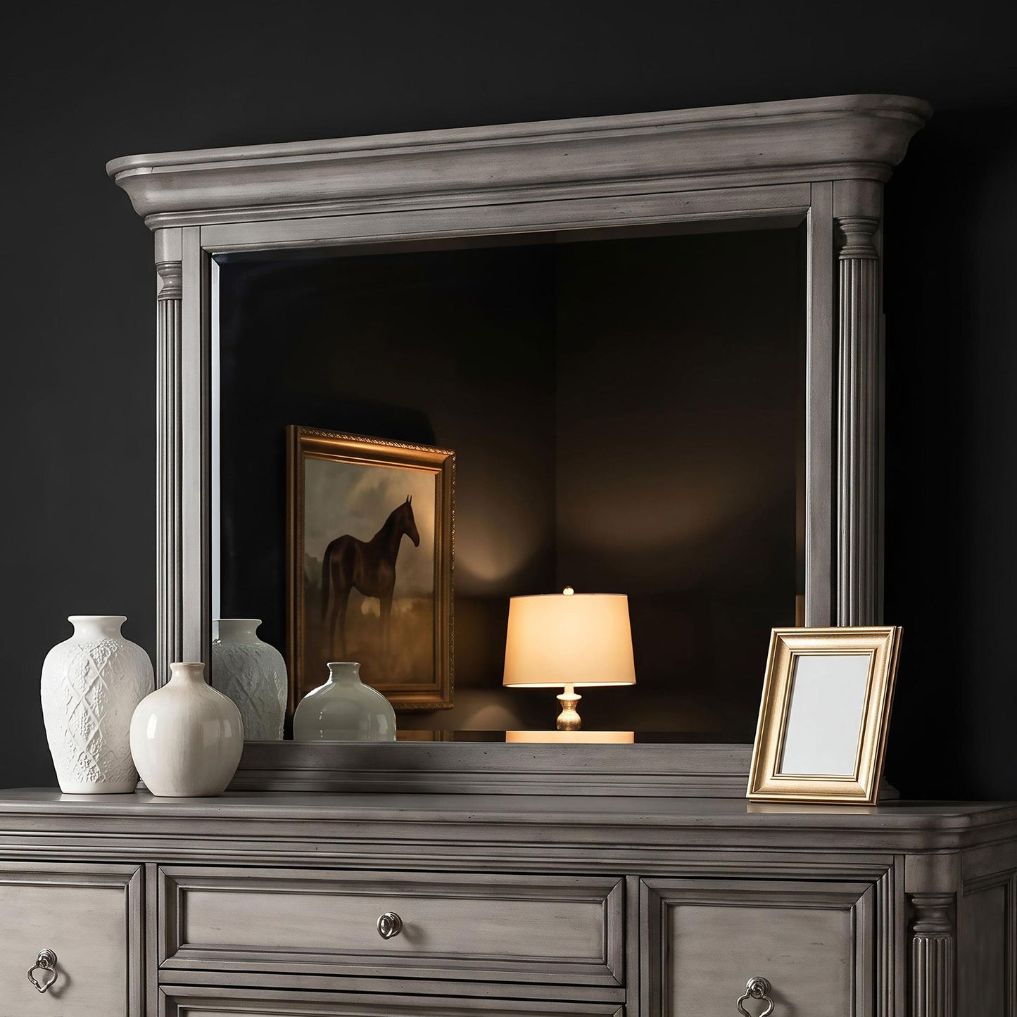 Cresswell Rectangular Dresser Mirror Weathered Taupe