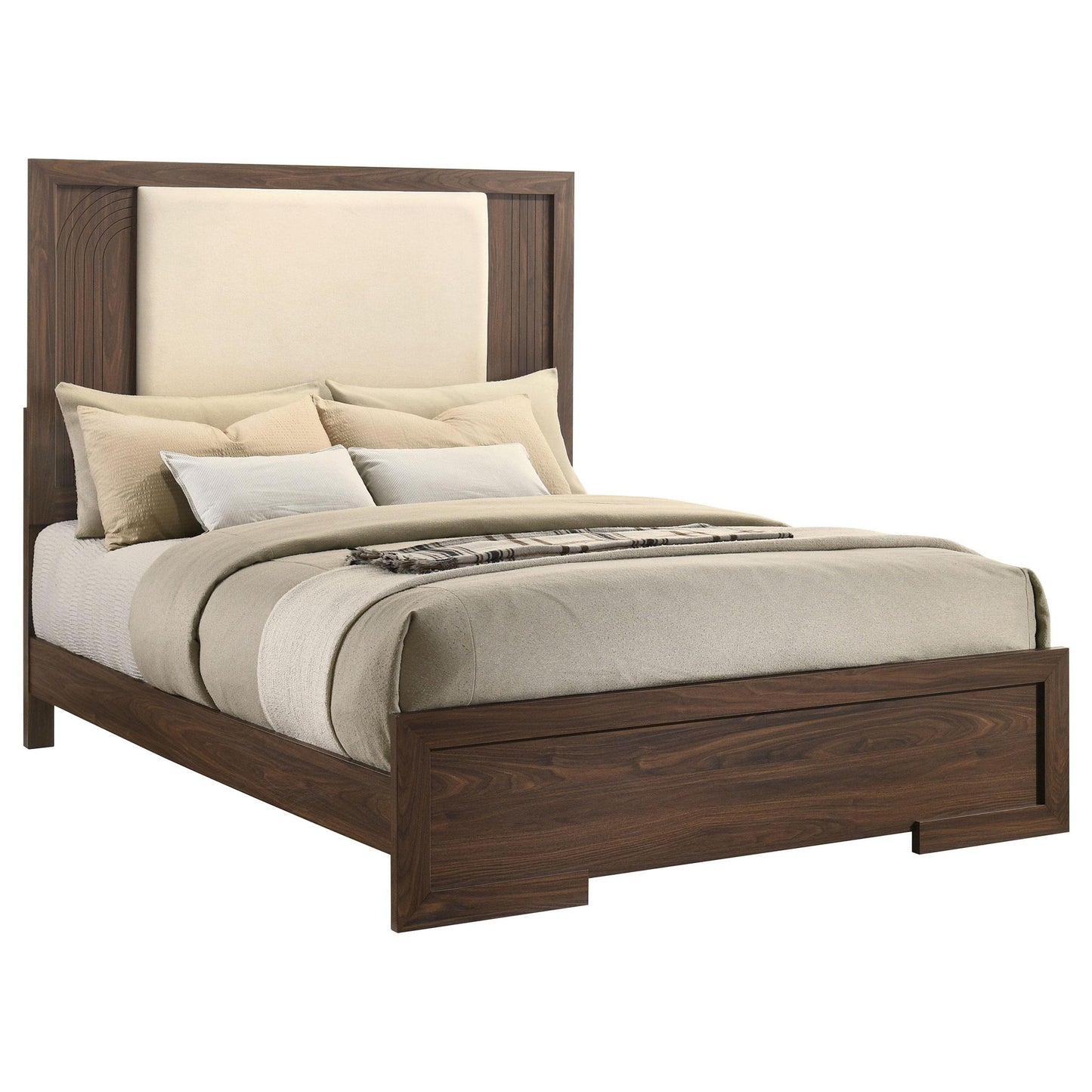 Etienne Queen Velvet Upholstered Panel Bed Walnut