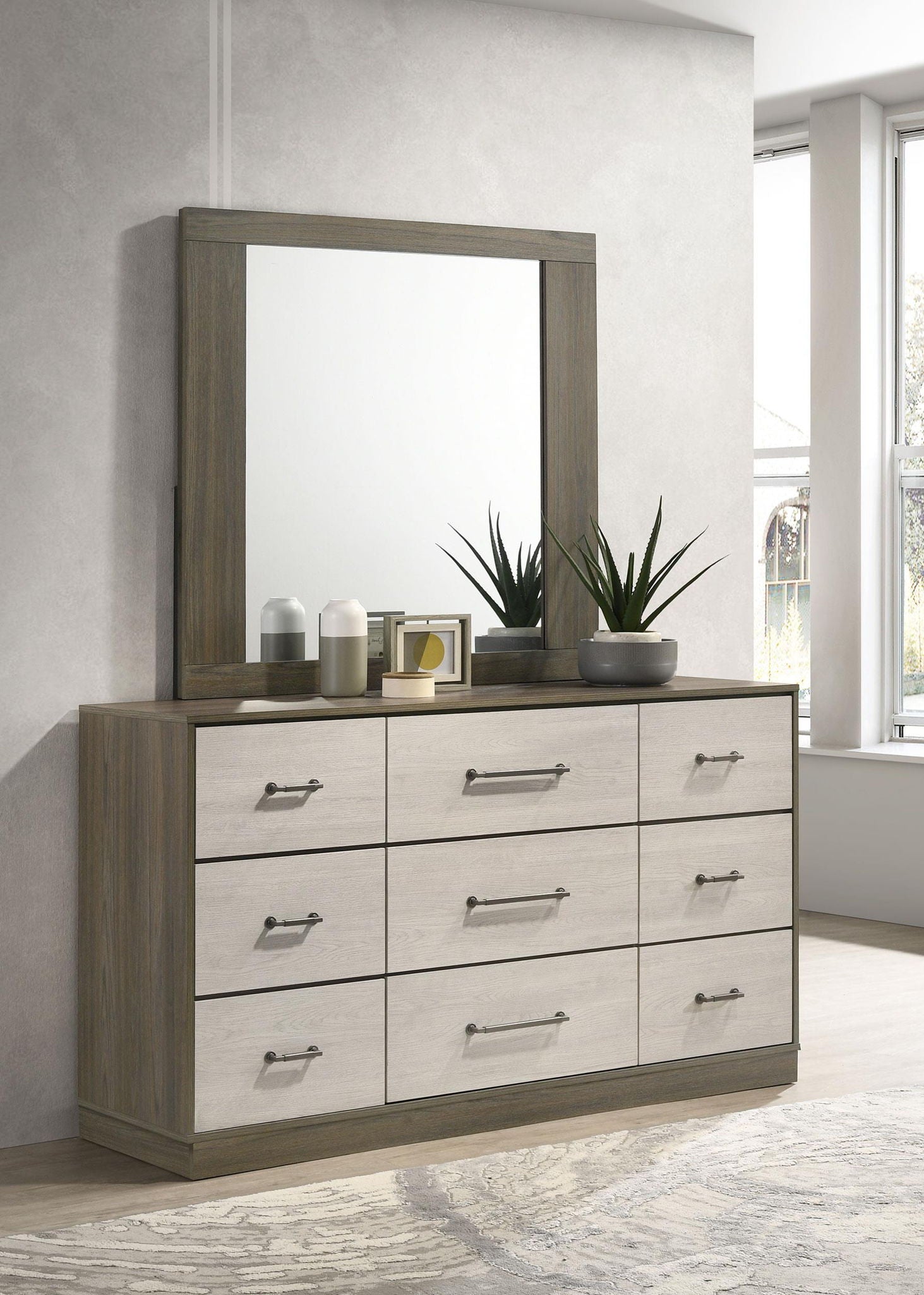grey oak dresser set Fenwick 9-drawer with Mirror – Lancaster's Furniture to Go grey and oak bedroom ideas
