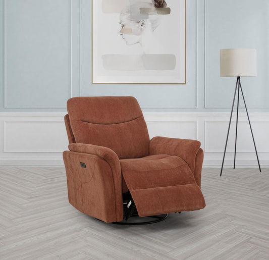 Adler Upholstered Power Swivel Glider Recliner Rust
