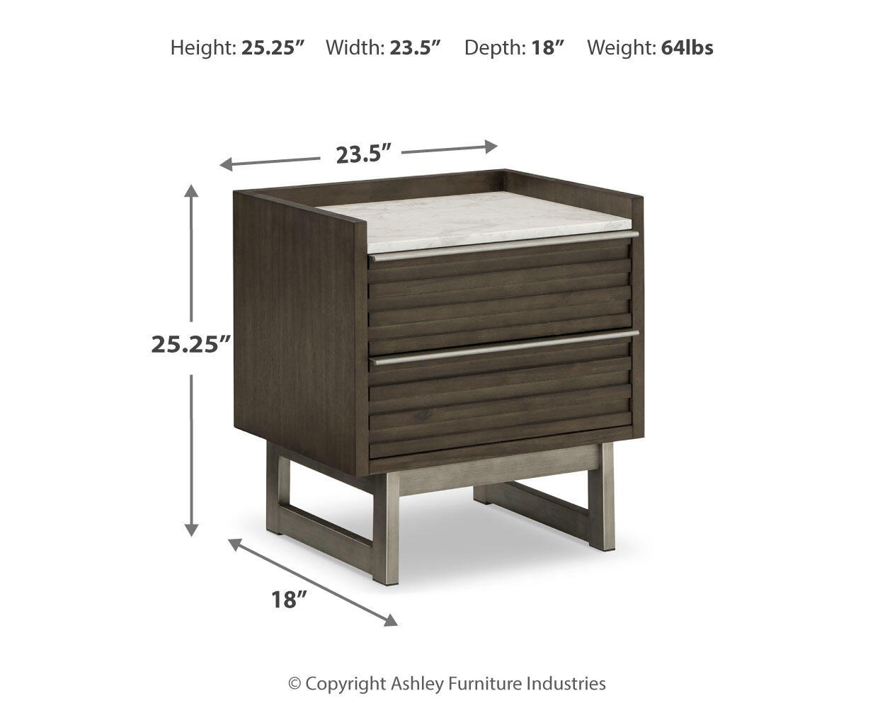 Arkenton - Two Drawer Night Stand - Grayish Brown / White