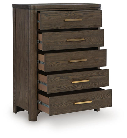 Radkin - Five Drawer Chest - Burnished Brown