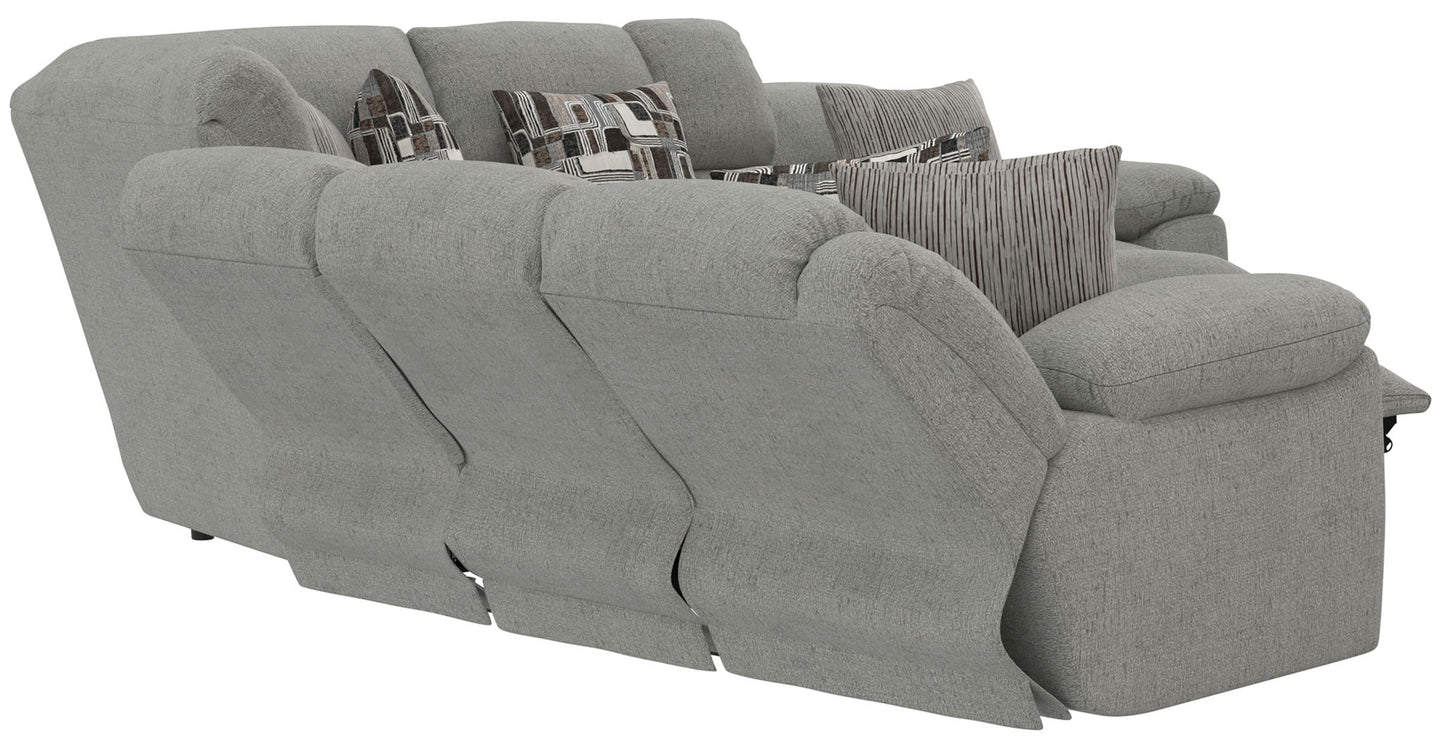 Quinn - 3 Piece Reclining Sectional With 4 Reclining Seats, Storage Arms, Storage Console With Lights, And Drop Down Table - Nature